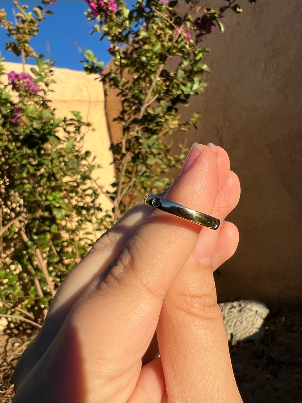 10k Solid Gold Band Ring with sapphire and diamond accents - Picture 5 of 9